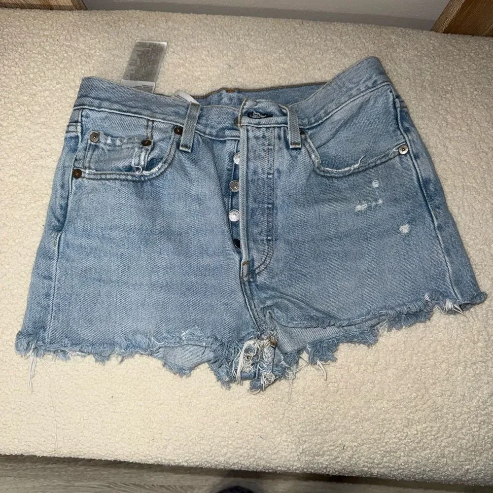 Levi's Sky Blue Frayed Denim Shorts